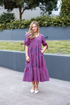 GINGHAM NAVY AND RED MAXI DRESS