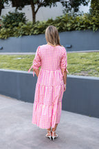 GINGHAM PINK AND LEMON MAXI DRESS