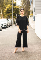 BLACK AND CREAM BORDER KNIT SET