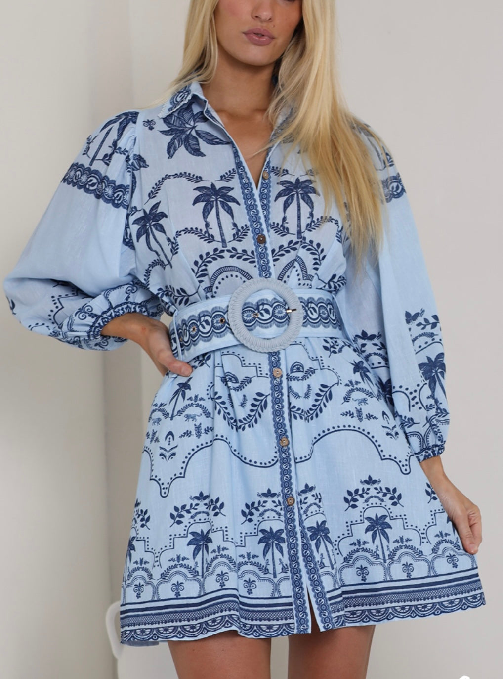 BLUE PALM MINI DRESS