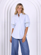 BLUE COTTON EMBROIDERY BLOUSE