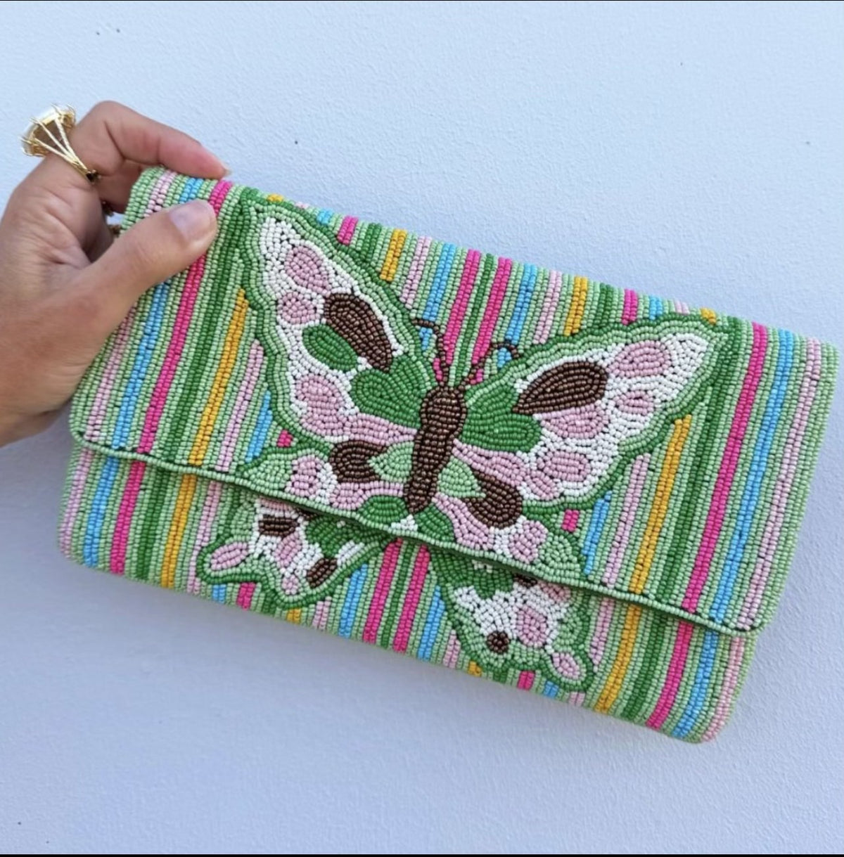 BEADED EVENING BUTTERFLY CLUTCH BAG