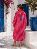 SHIRT DRESS RED AND PINK STRIPE