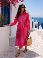 SHIRT DRESS RED AND PINK STRIPE