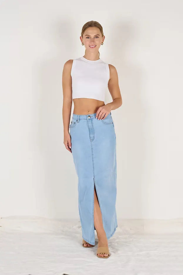 DENIM MAXI SKIRT LIGHT BLUE