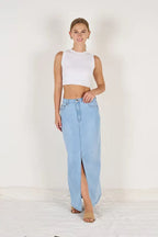 DENIM MAXI SKIRT LIGHT BLUE