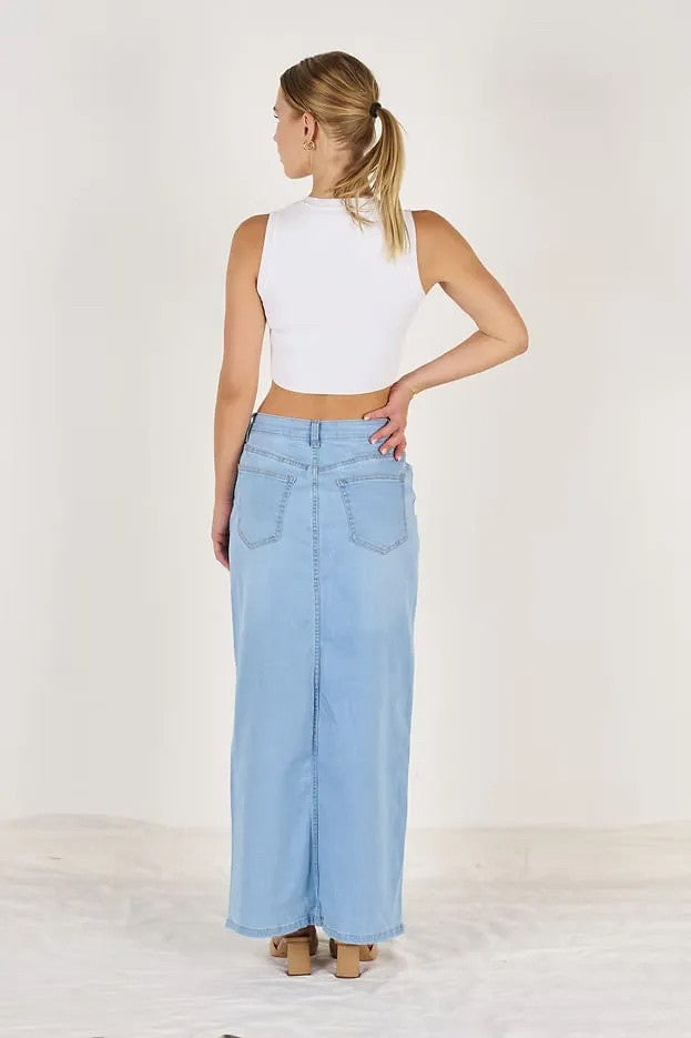 DENIM MAXI SKIRT LIGHT BLUE