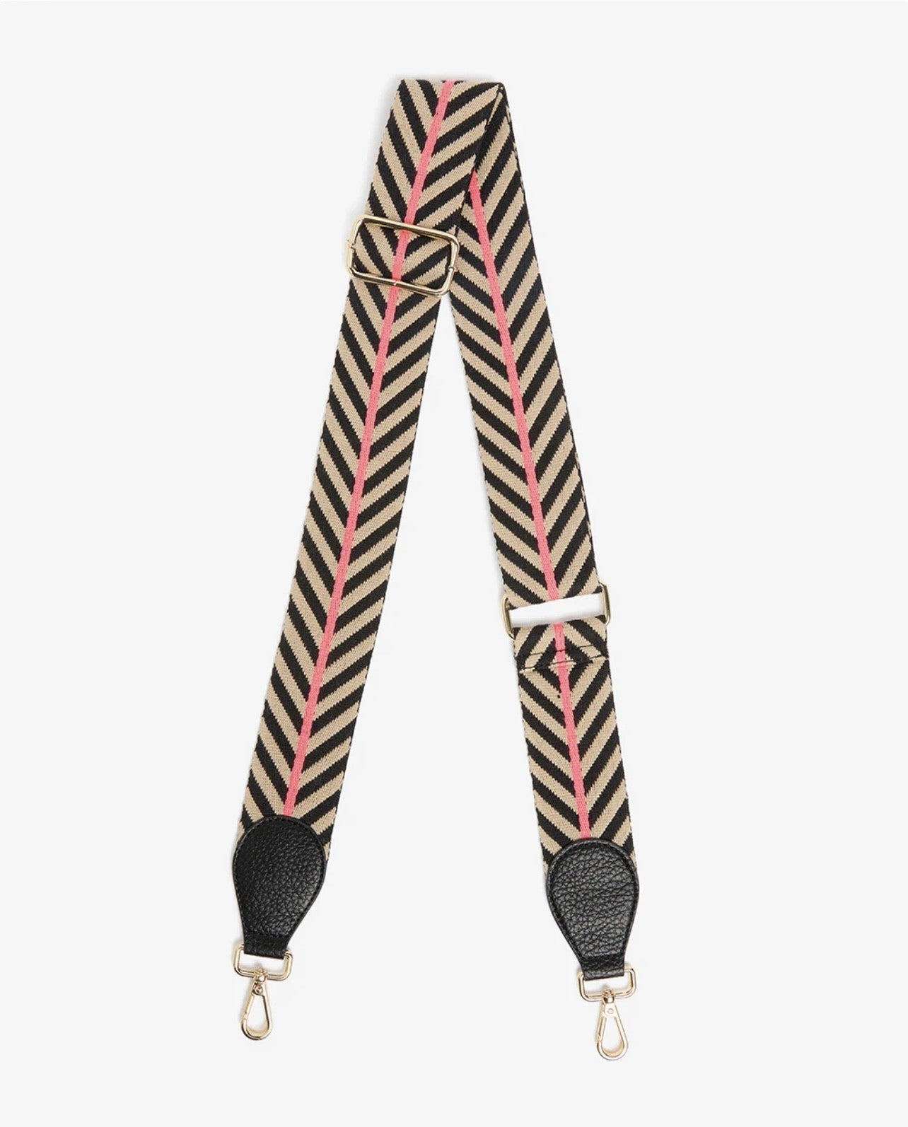 ELMS AND KING HANDBAG STRAP BLACK & TAUPE WITH BLACK TAB