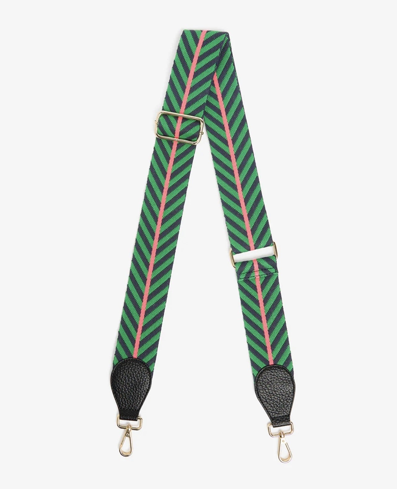 ELMS AND KING HANDBAG STRAP GREEN & NAVY WITH BLACK TAB