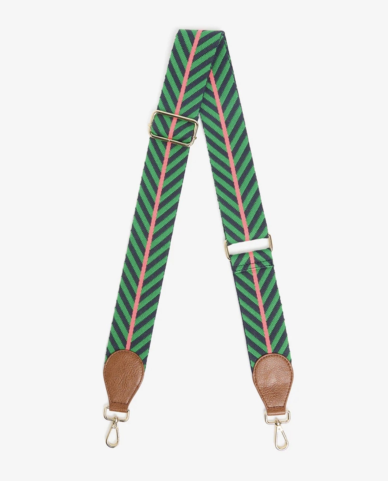 ELMS AND KING HANDBAG STRAP GREEN & NAVY WITH TAN TAB