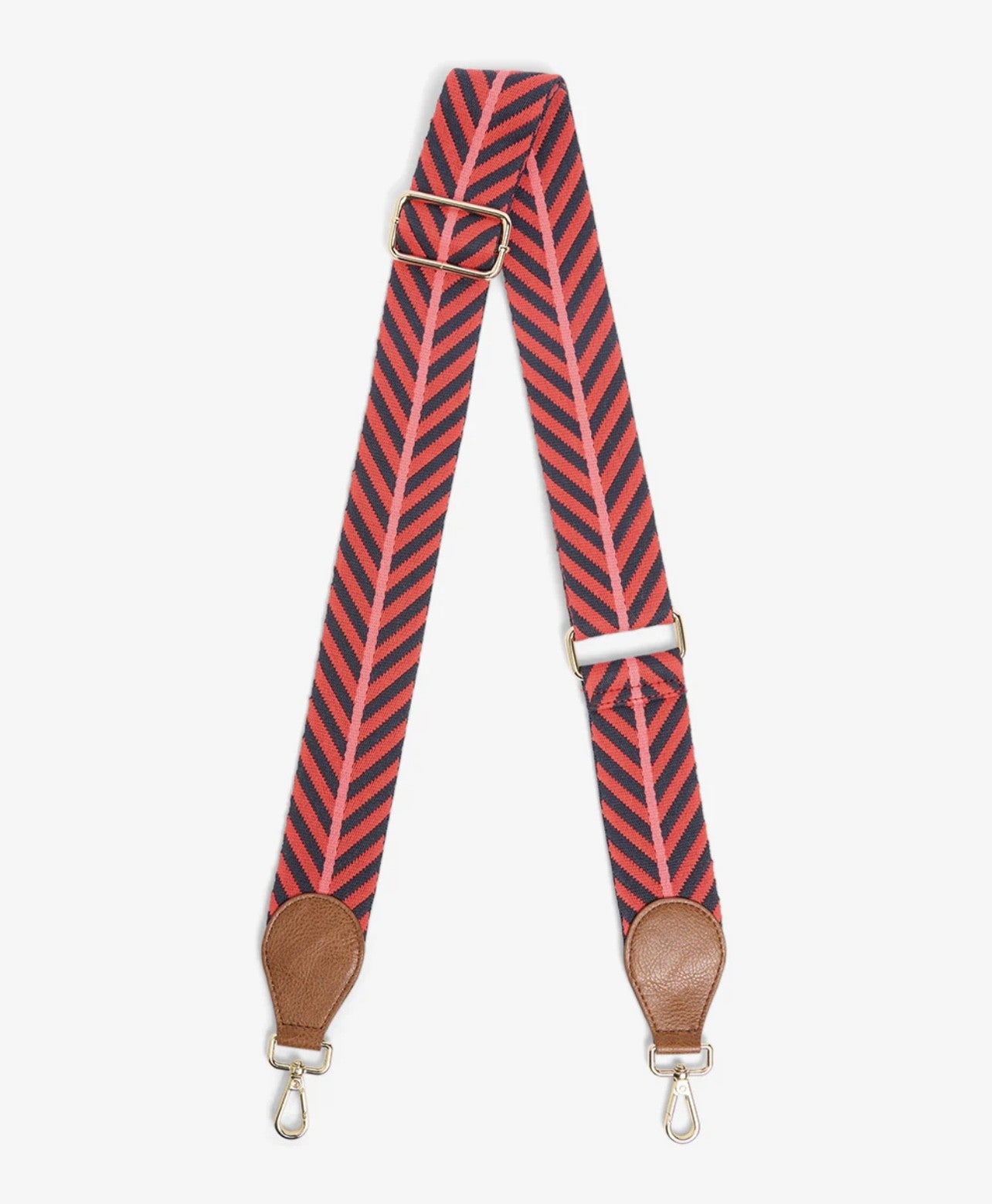 ELMS AND KING HANDBAG STRAP RED & NAVY WITH TAN