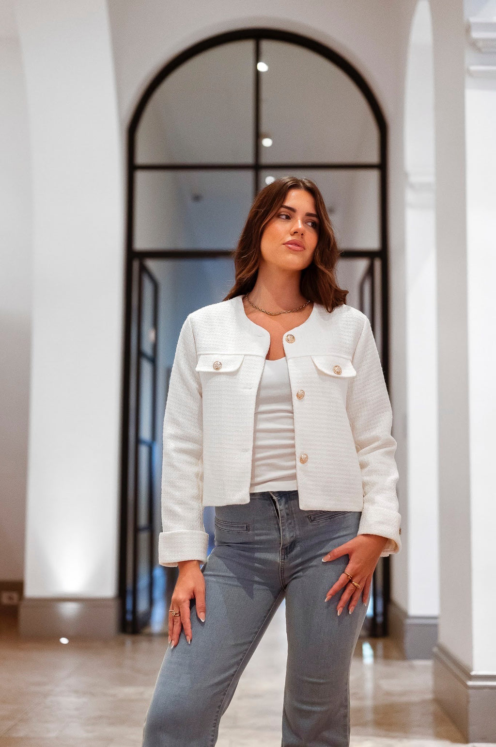 WHITE TEXTURED EVENING JACKET