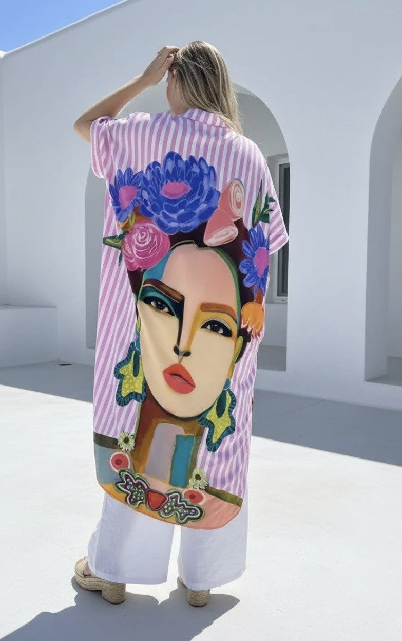 FRIDA SHIRT DRESS PINK STRIPE