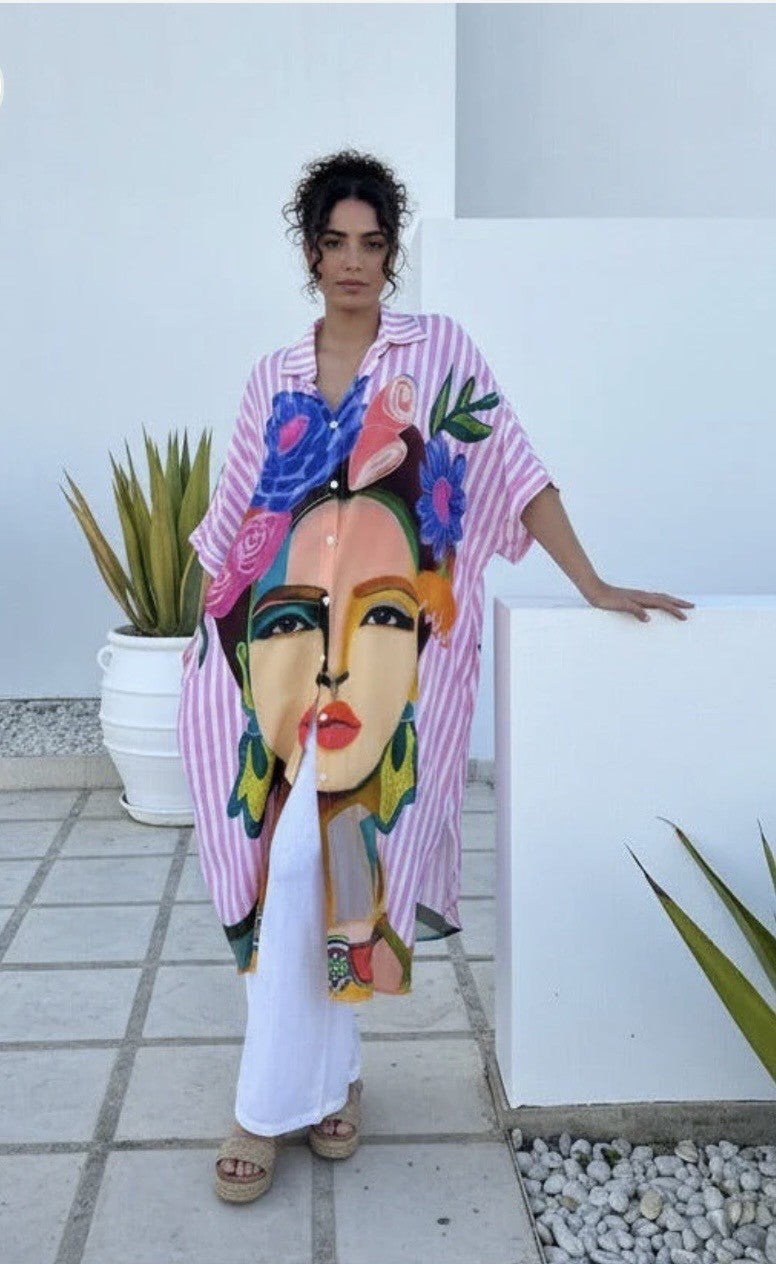 FRIDA SHIRT DRESS PINK STRIPE