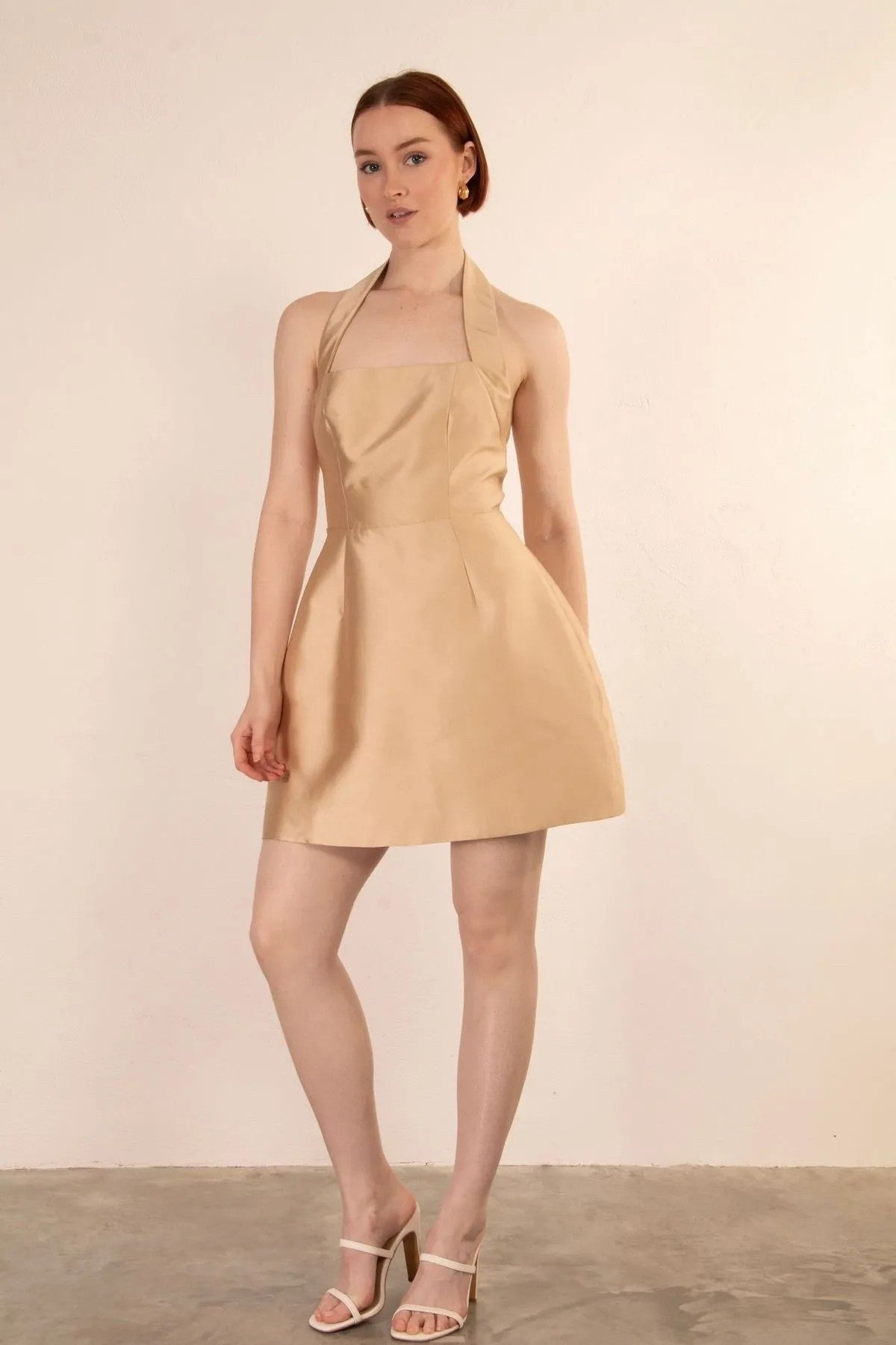 GOLD HALTER NECK MINI DRESS