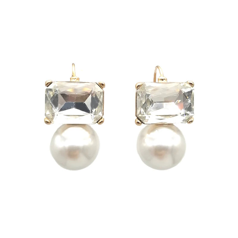 GREENWOOD EARRINGS  MAGGIE GREEN EMERALD SHAPE FAUX WITH PEARL