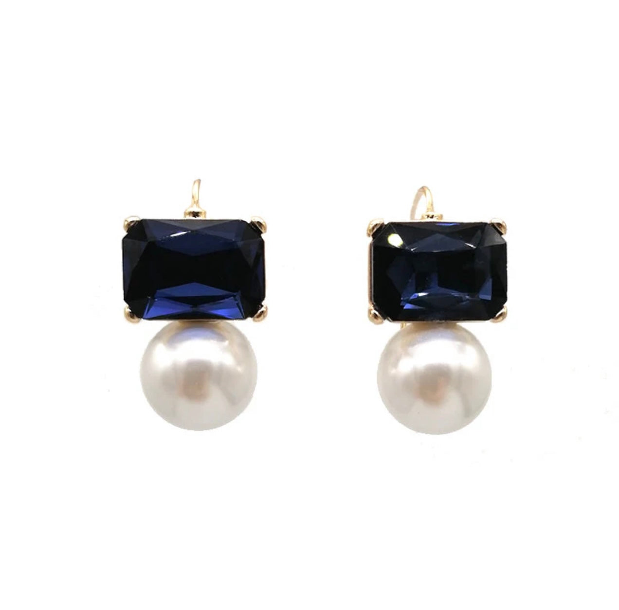 GREENWOOD EARRINGS  MAGGIE NAVY EMERALD SHAPE FAUX WITH PEARL