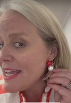 GREENWOOD EARRINGS  MAGGIE RED EMERALD SHAPE FAUX WITH PEARL