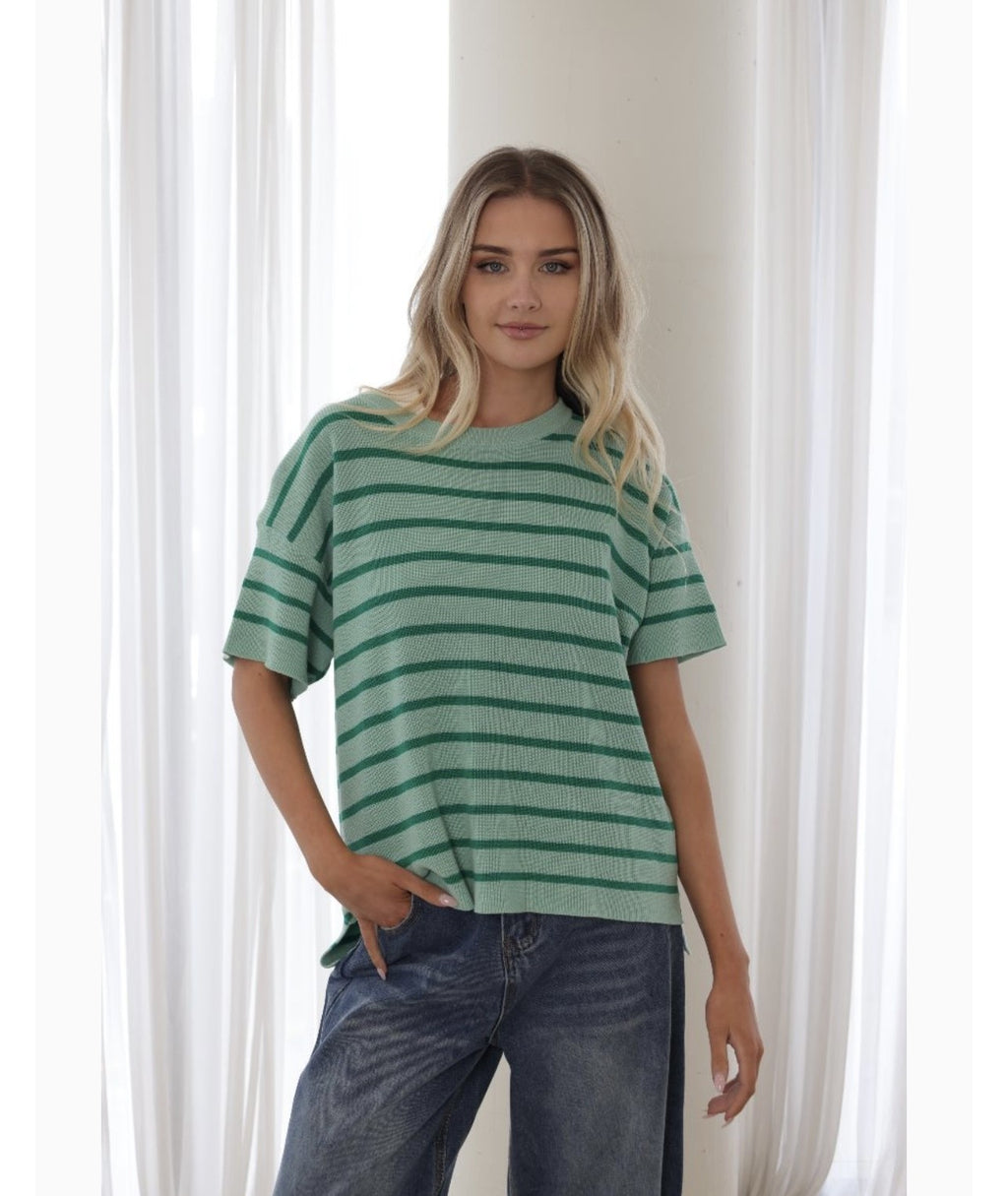 GREEN STRIPE COTTON TOP