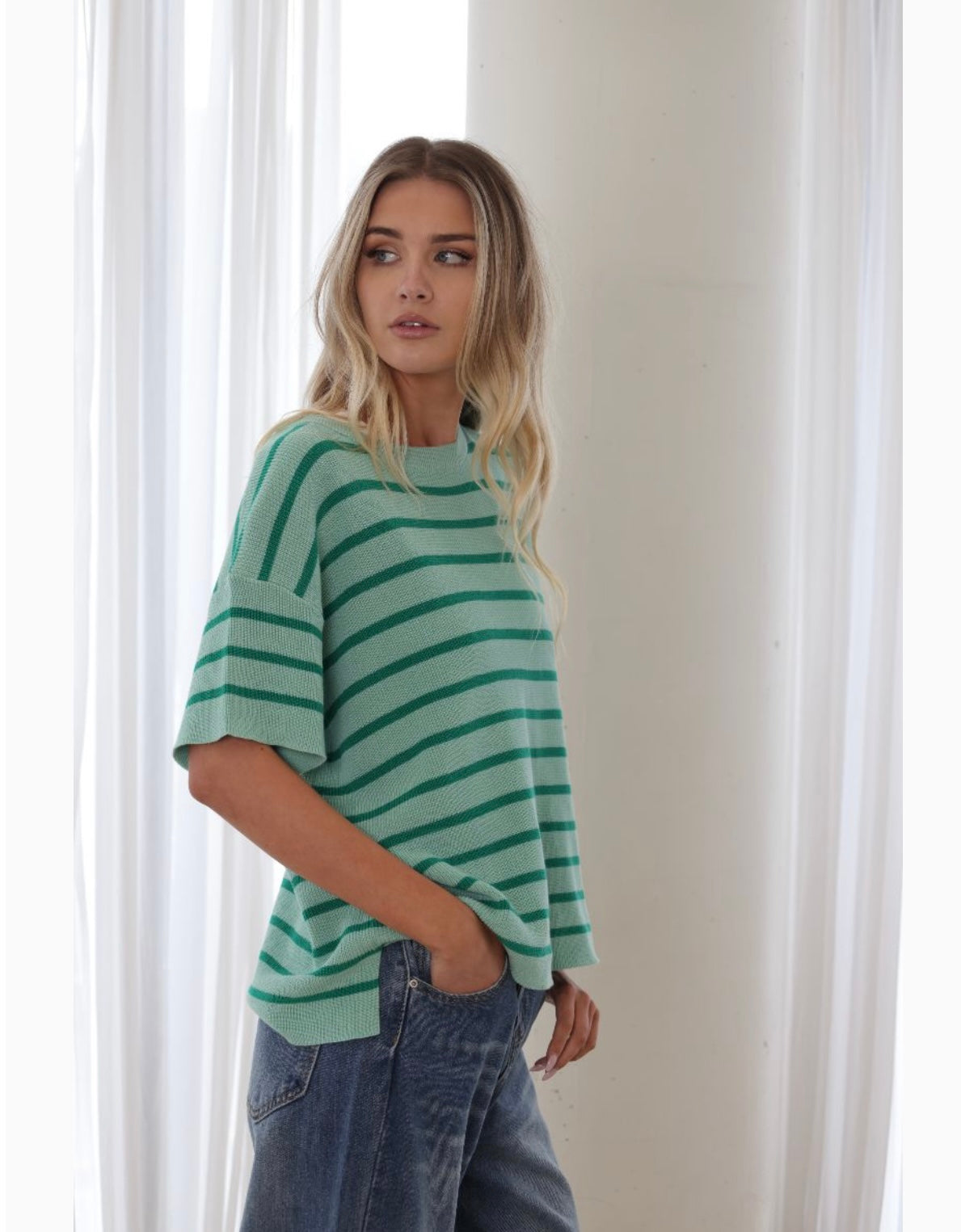 GREEN STRIPE COTTON TOP