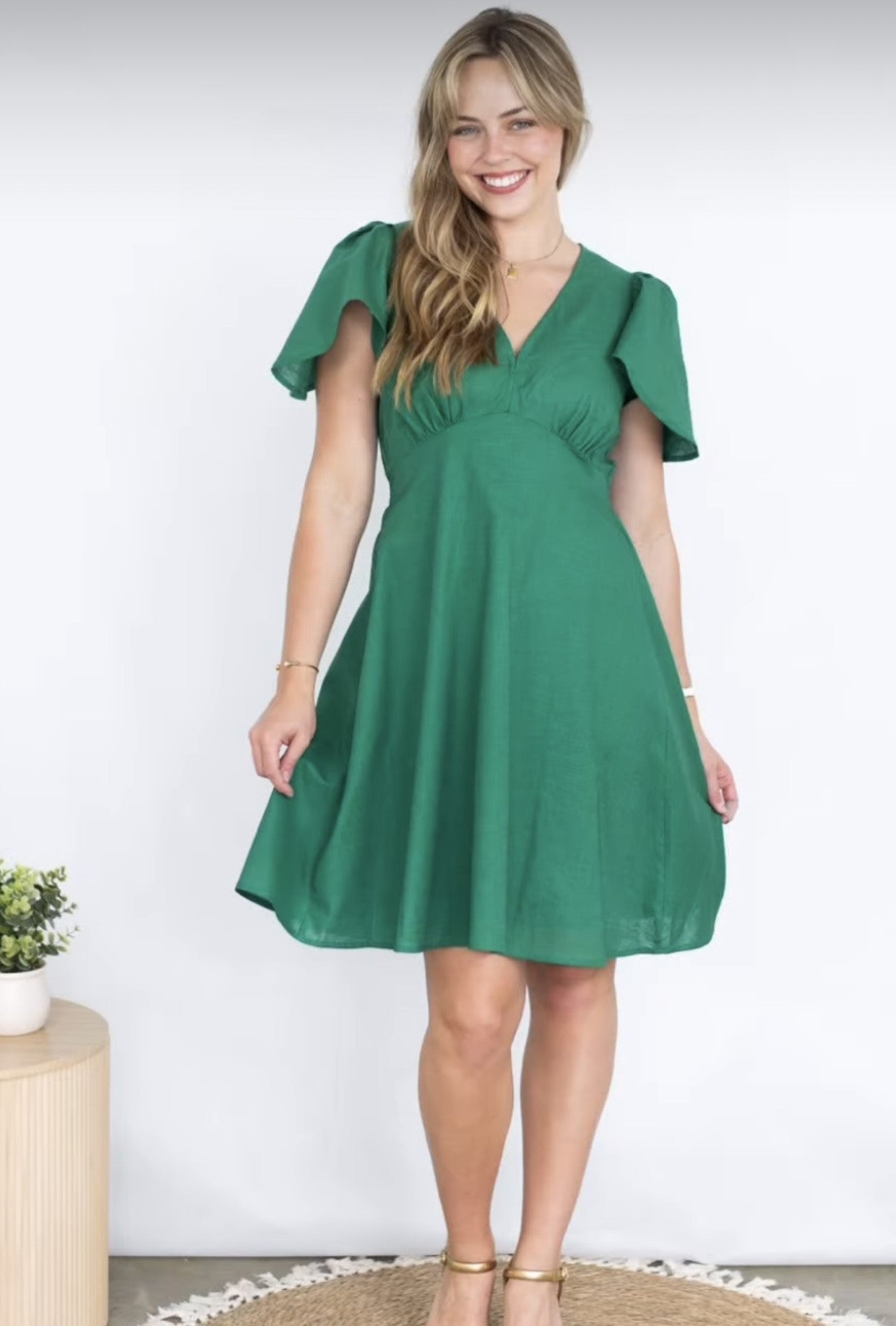 GREEN MINI DRESS WITH LINING