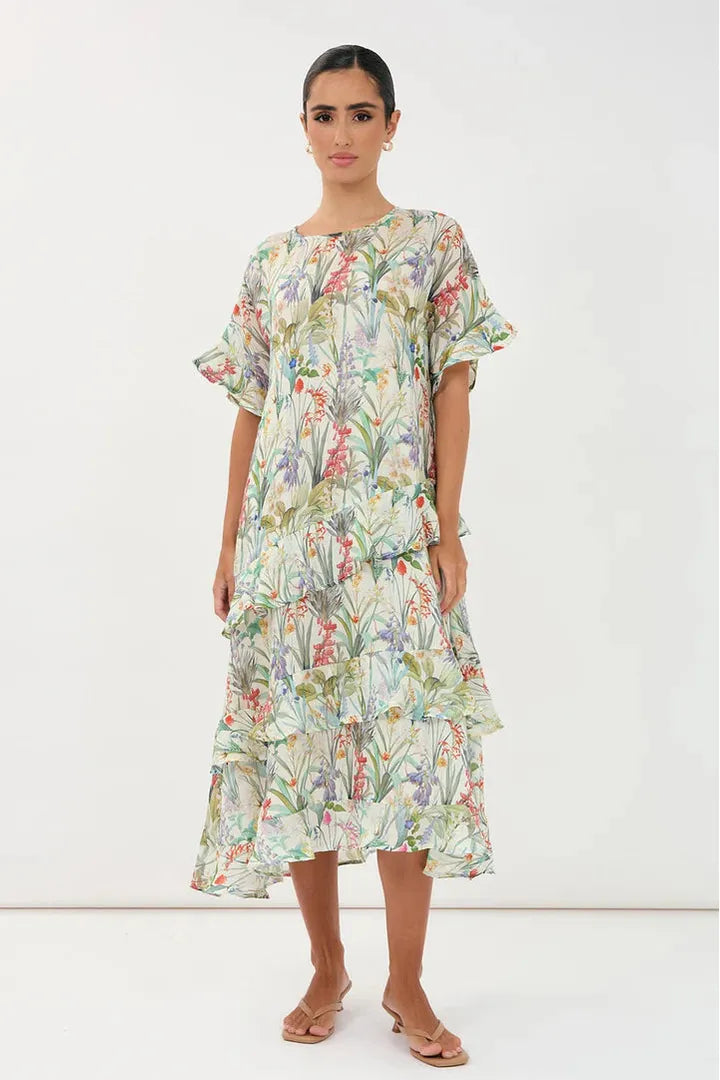 ADORNE ALANA FLORAL RAMIE MIDI DRESS