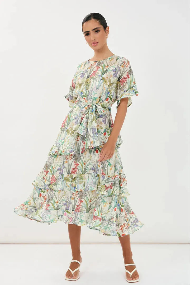 ADORNE ALANA FLORAL RAMIE MIDI DRESS