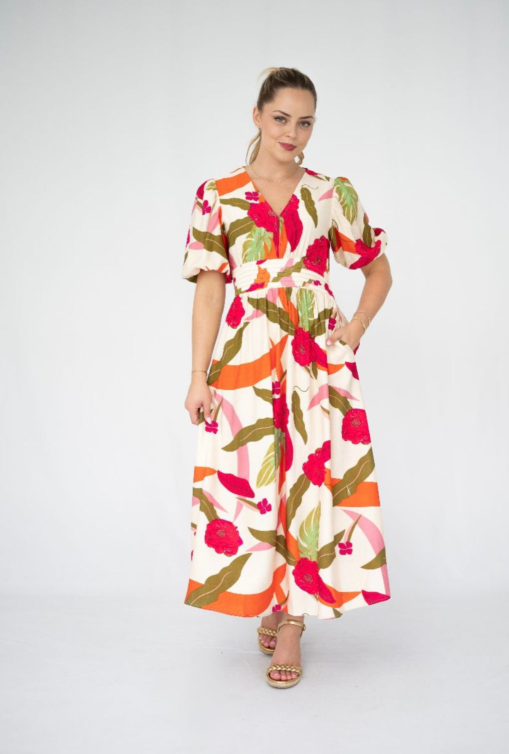 BOTANICAL PRINT MIDI DRESS