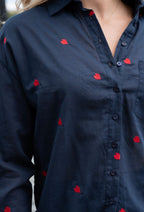 NAVY COTTON HEART EMBROIDER SHIRT