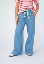 COTTON WASHED LIGHT DENIM SIDE TAPE DETAIL PANTS