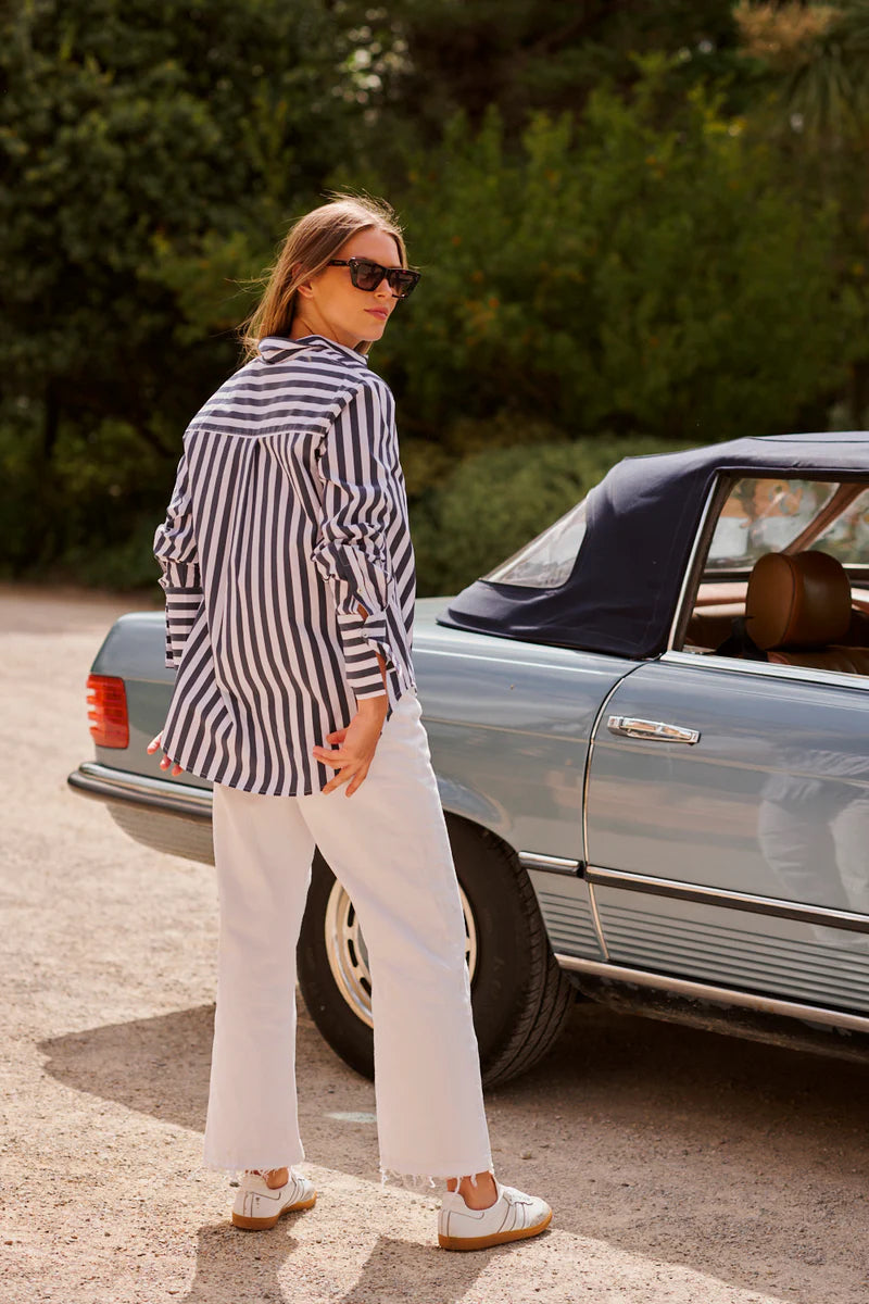 SHIRTY ELODIE GIRLFRIEND SHIRT NAVY WIDE STRIPE