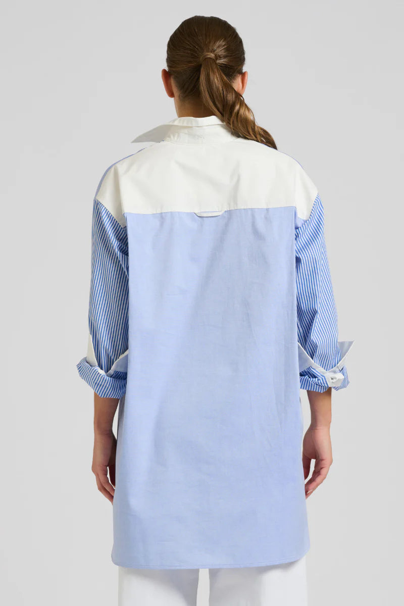 THE BOYFRIEND BIB OVERSIZED SHIRT-BLUE