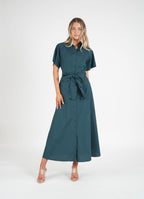 COTTON RAGLAN SLEEVE SASH DETAIL SHIRT DRESS