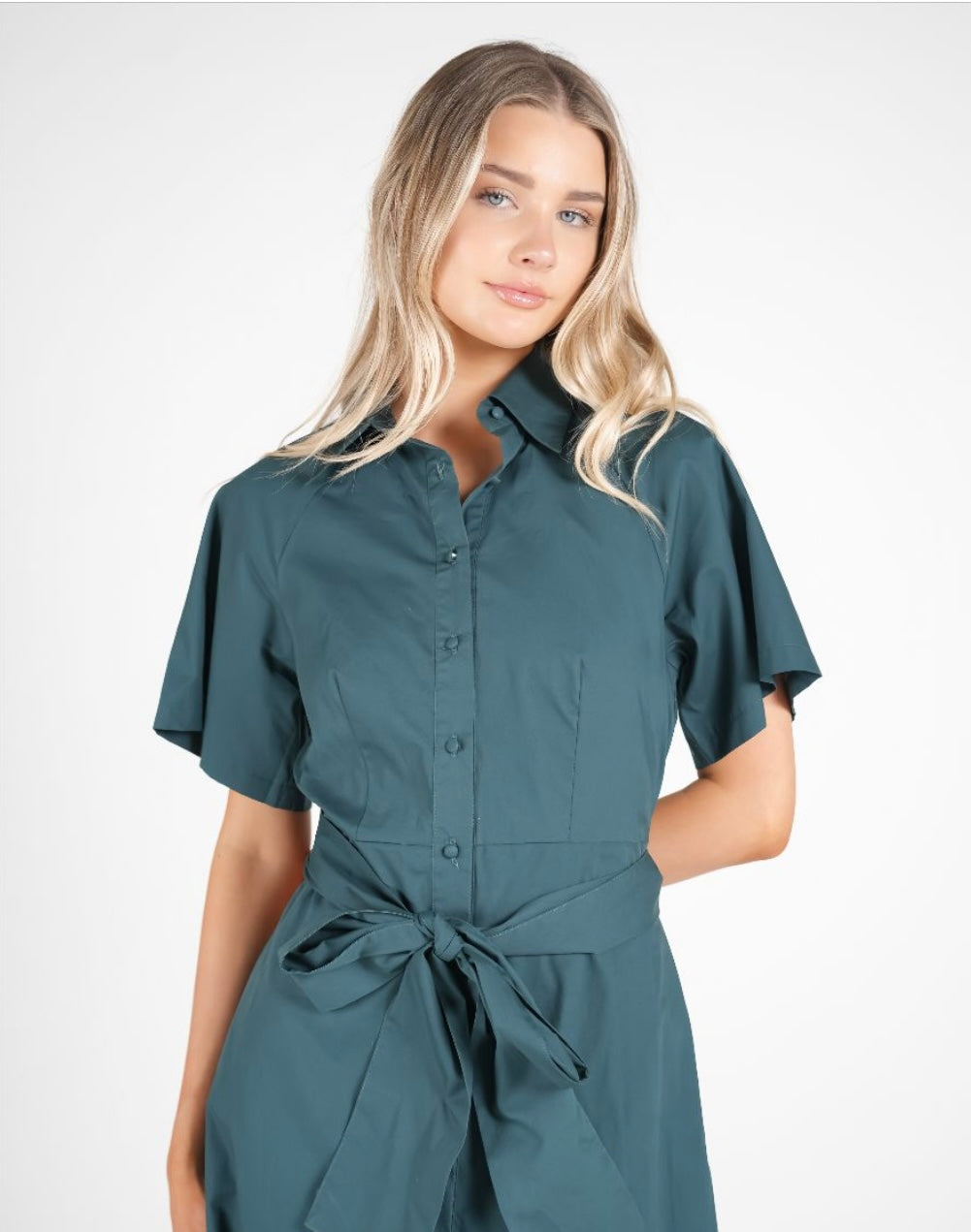 COTTON RAGLAN SLEEVE SASH DETAIL SHIRT DRESS