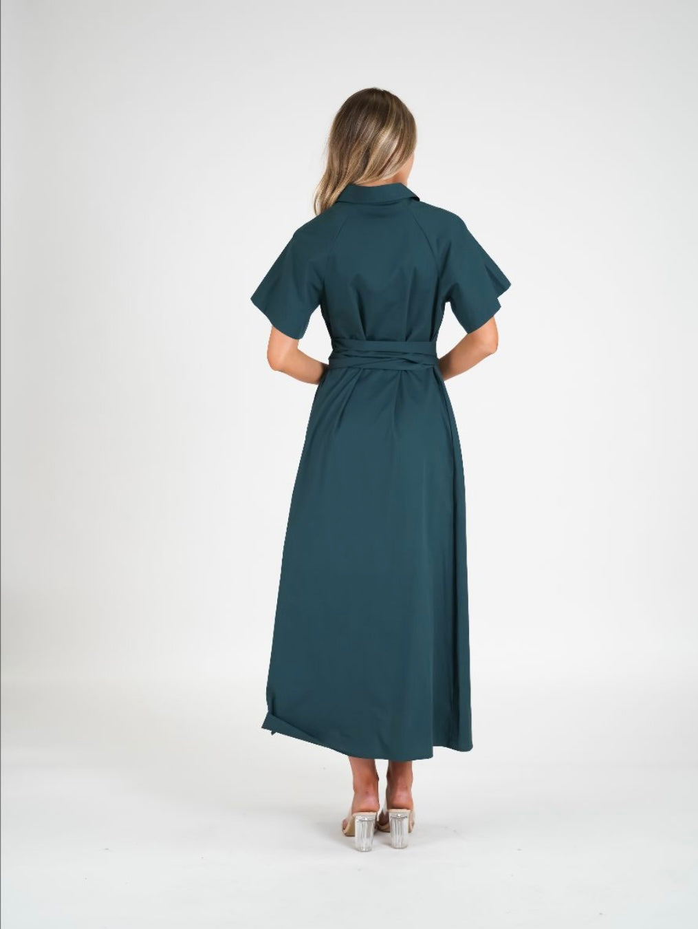 COTTON RAGLAN SLEEVE SASH DETAIL SHIRT DRESS