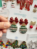 BAUBLE & BOW CHRISTMAS EARRING IN RED, GREEN & GOLD