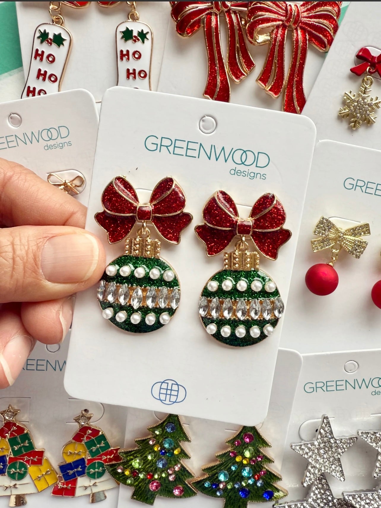 BAUBLE & BOW CHRISTMAS EARRING IN RED, GREEN & GOLD