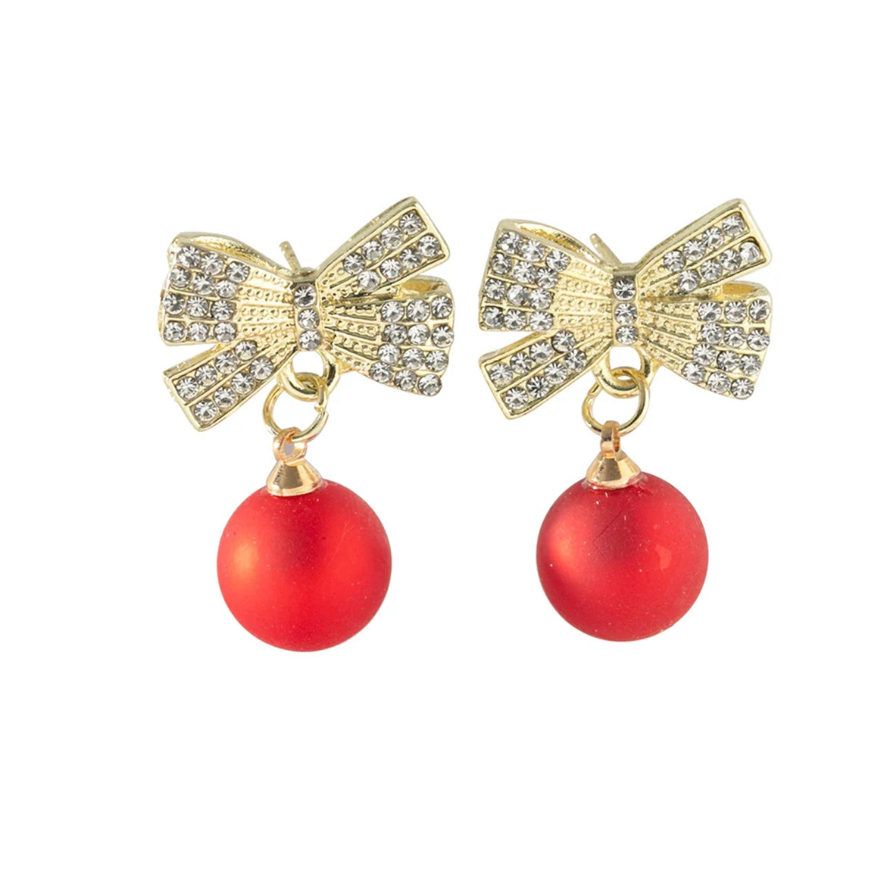 BAUBLE & BOW CHRISTMAS EARRINGS IN RED AND GOLD