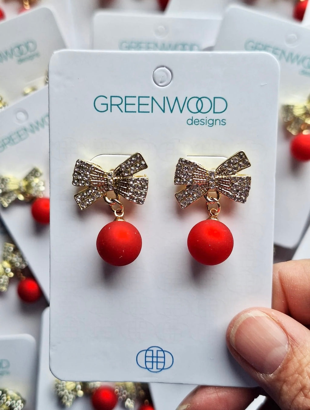 BAUBLE & BOW CHRISTMAS EARRINGS IN RED AND GOLD