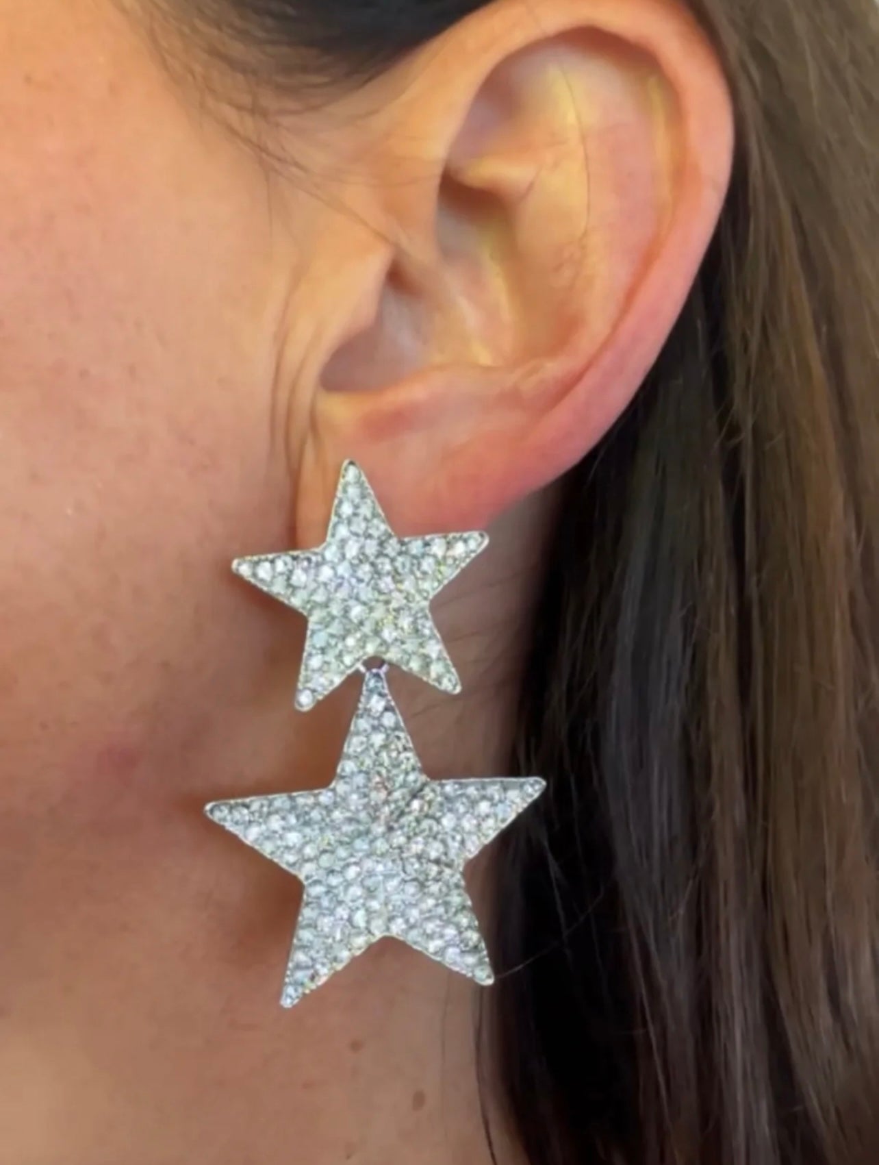 DOUBLE STAR CHRISTMAS EARRING IN SILVER