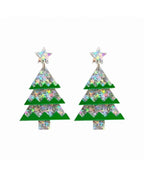 RESIN CHRISTMAS TREE CHRISTMAS EARRING IN GREEN & SILVER