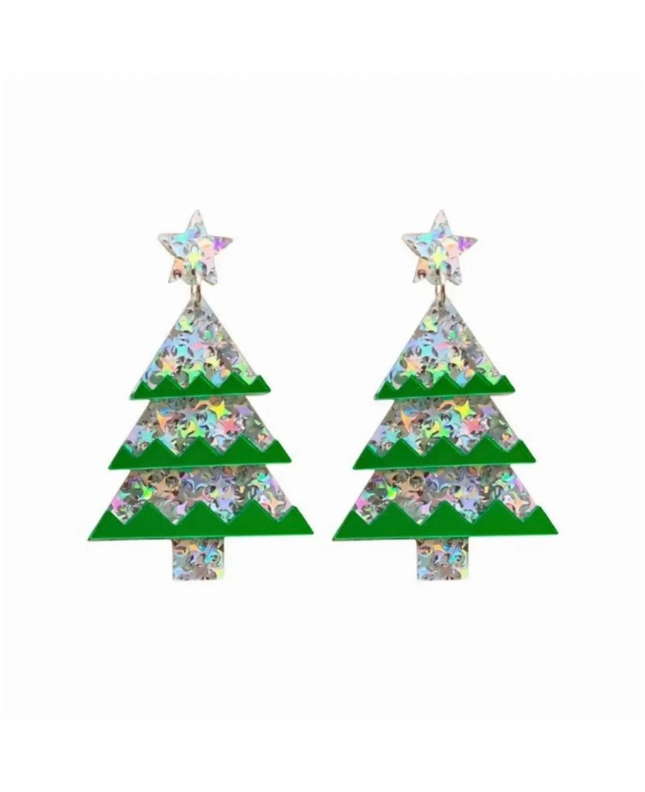 RESIN CHRISTMAS TREE CHRISTMAS EARRING IN GREEN & SILVER