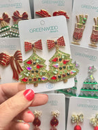 GEM SET-CHRISTMAS TREE CHRISTMAS EARRING IN RED, GOLD & GREEN