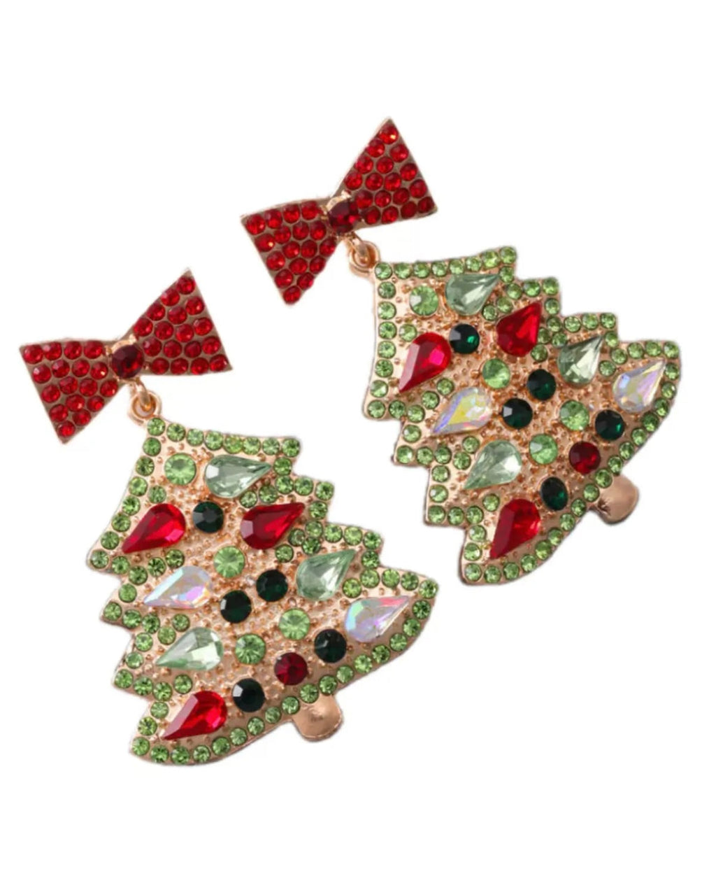 GEM SET-CHRISTMAS TREE CHRISTMAS EARRING IN RED, GOLD & GREEN