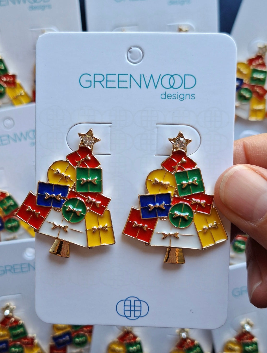 PRESENT TREE CHRISTMAS EARRING IN RED, YELLOW, GREEN & BLUE