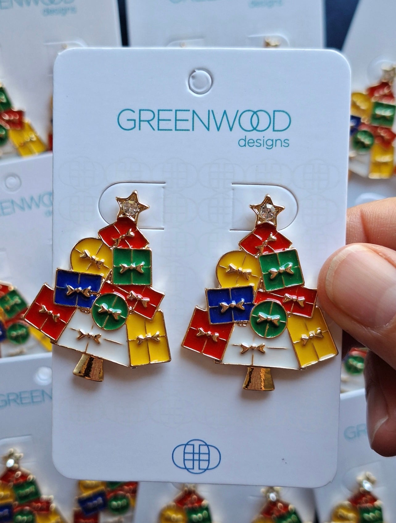 PRESENT TREE CHRISTMAS EARRING IN RED, YELLOW, GREEN & BLUE
