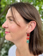 BAUBLE & BOW DANGLES CHRISTMAS EARRING IN RED & MINT