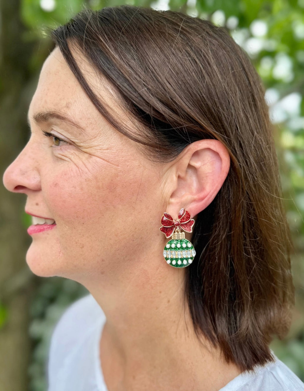 BAUBLE & BOW CHRISTMAS EARRING IN RED, GREEN & GOLD