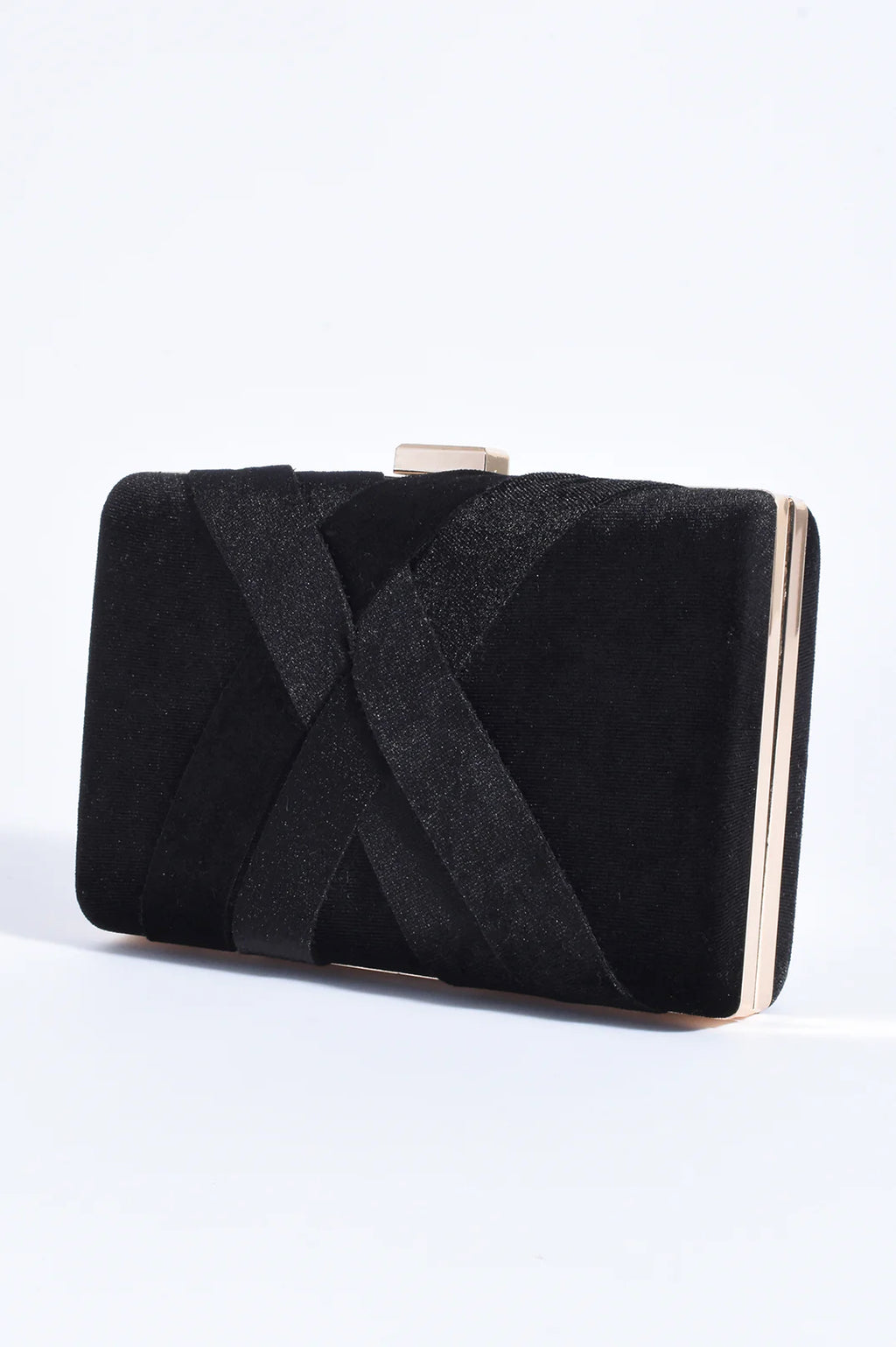 PLAIT VELVET STRUCTURED CLUTCH BLACK