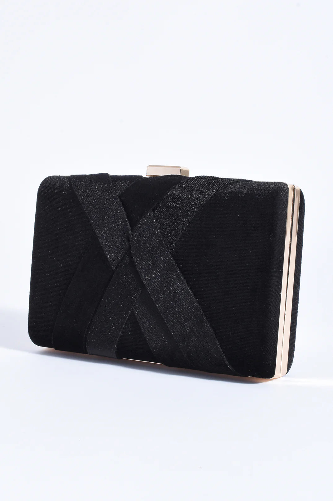 PLAIT VELVET STRUCTURED CLUTCH BLACK